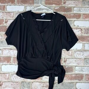 Daytrip Lace trim Y2K black blouse Faux wrap Medium